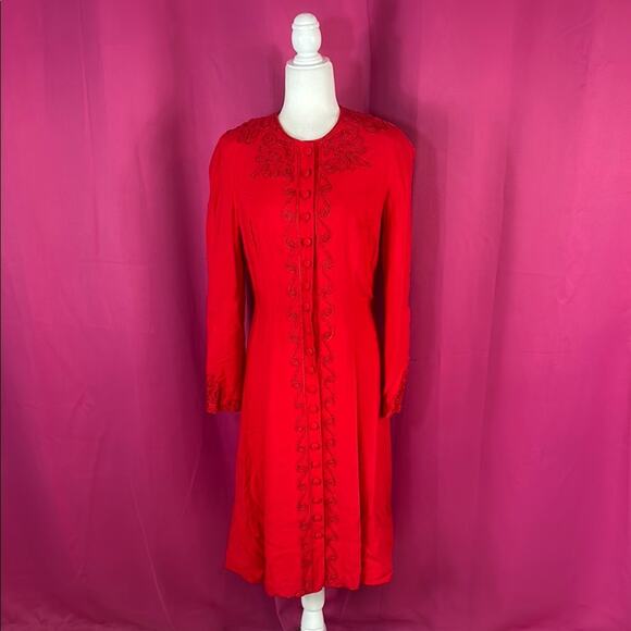 Talbots long sleeved red button down midi dress, size 8 - Picture 1 of 11